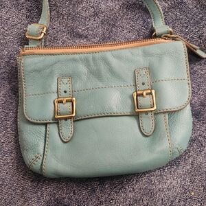 Fossil Light Green Leather Crossbody Bag